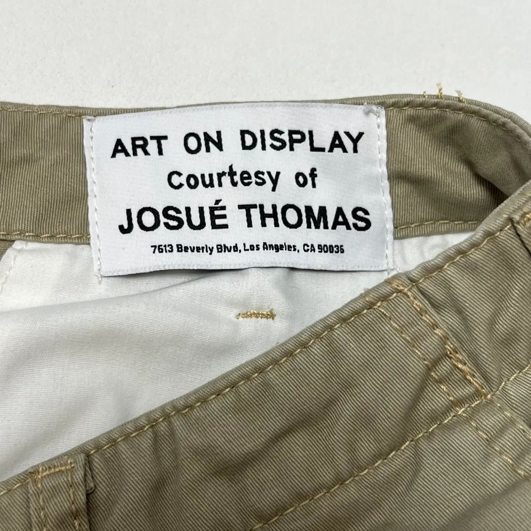 GALLERY DEPT. RICKY SHORT/KHAKI Splash-ink knife-cut khaki work shorts, khaki color 30-32-34-36 code, re-adjusted version, re-washed to make old VINTAGE, hand-made acrylic splash-ink graffiti, genuine cowhide steel stamped LOGO leather tag, original version with LOGO buttons